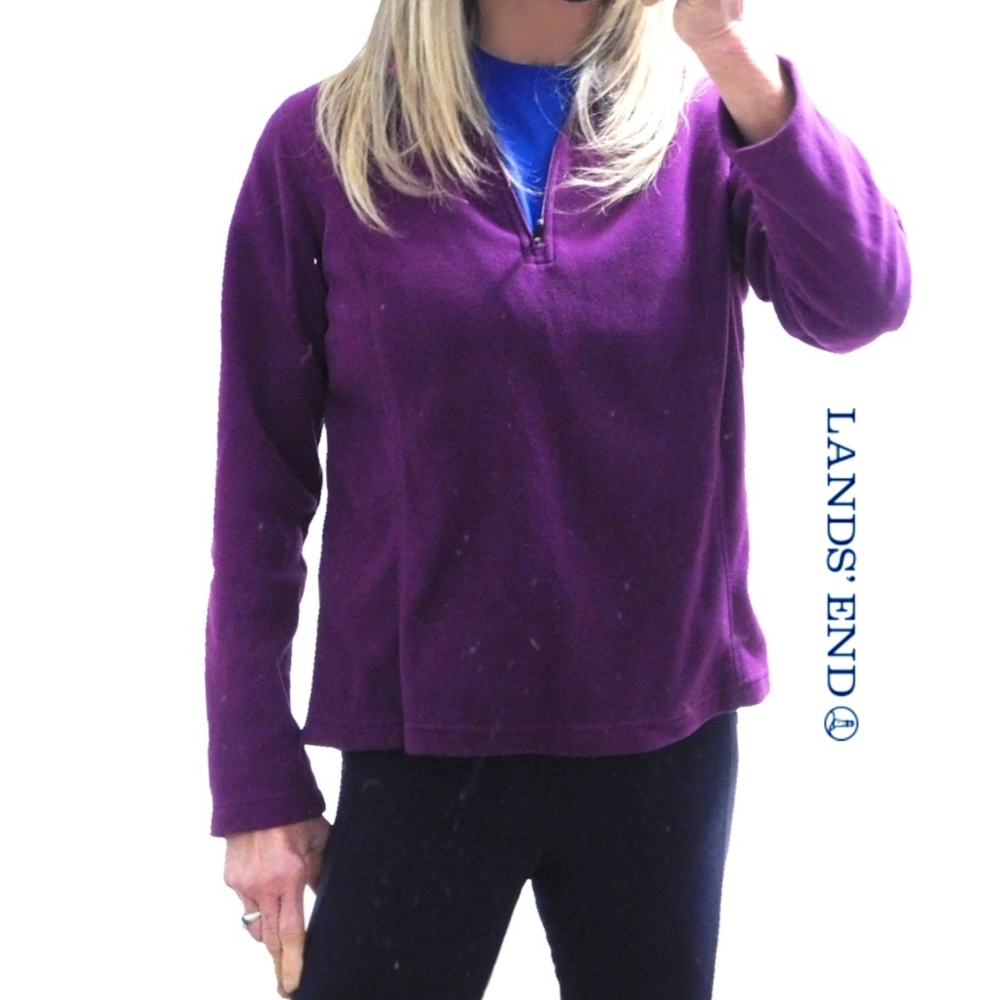 WMNS LAND END PURPLE FLEECE 1/2 ZIP PULLOVER TOP - Picture 1 of 7